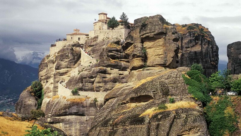 Monastery on Rock Formation — Gray