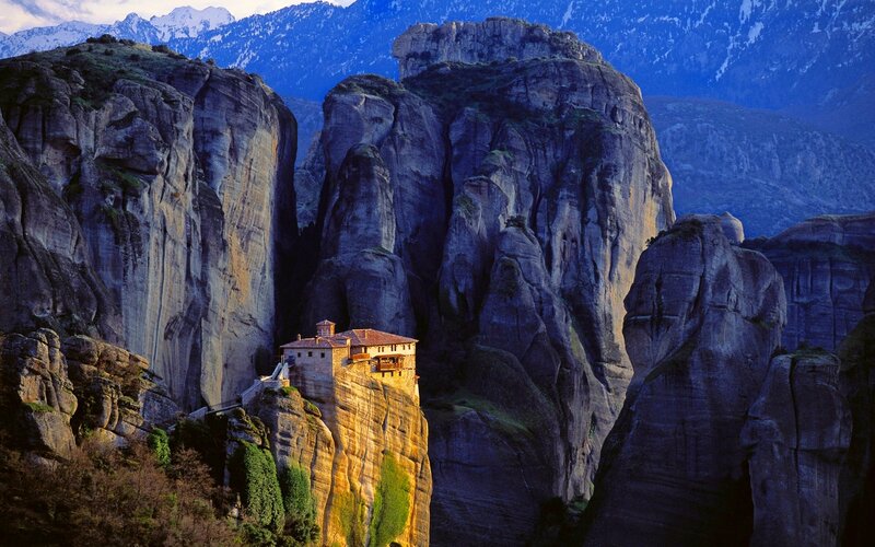 Monastery on Rock Pillar — Blue, Dramatic