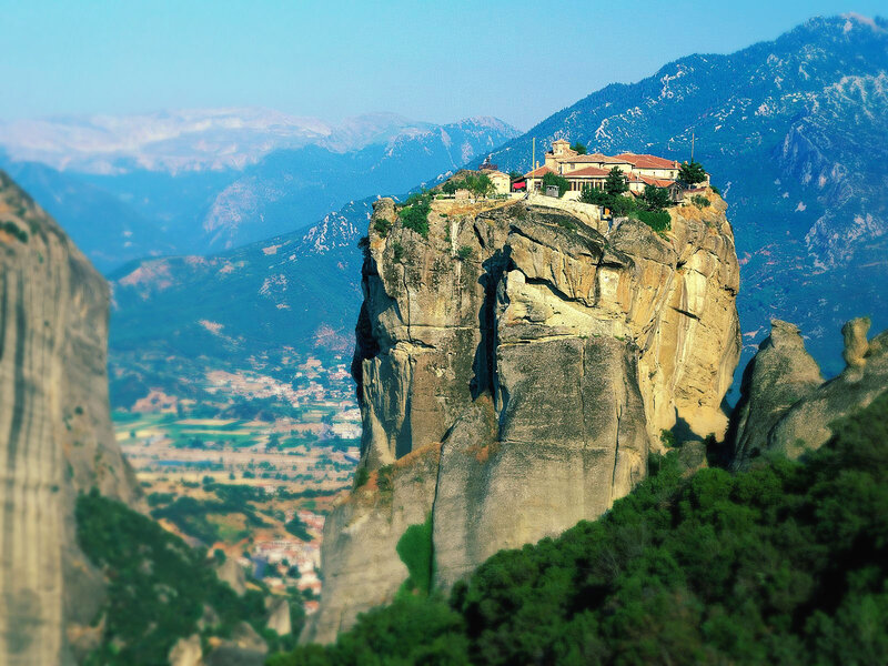 Monastery on Rock Pillar — Blue, Serene, Afternoon