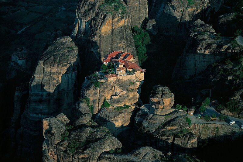 Monastery on Rock Pillar — Brown, Dramatic, Afternoon