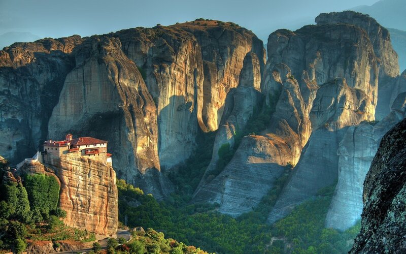 Monastery on Rock Pillar — Brown, Dramatic, Morning