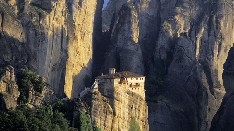 Monastery on Rock Pillar — Brown, Dramatic, Sunset