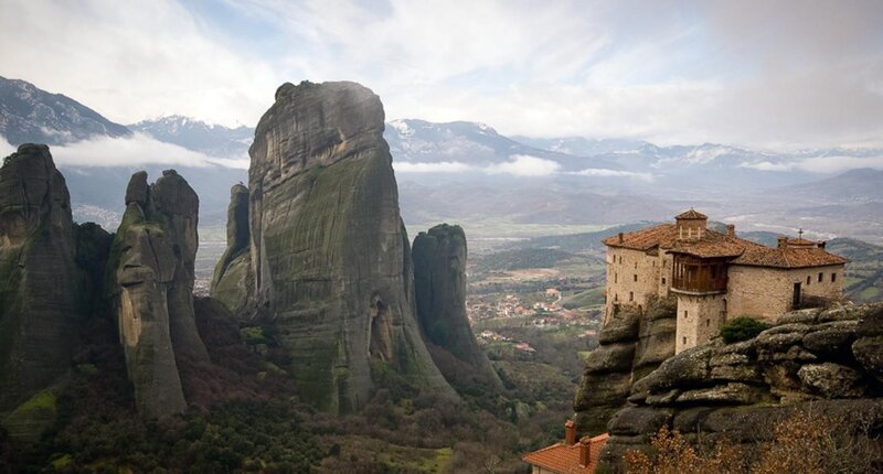 Monastery on Rock Pillar — Gray, Serene, Morning