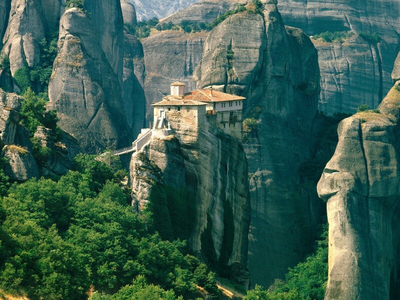 Monastery on Rock Pillar — Green, Dramatic, Afternoon