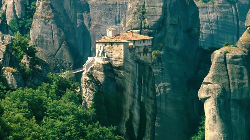 Monastery on Rock Pillar — Green, Dramatic