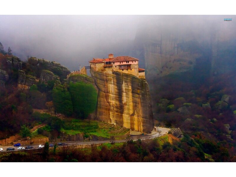 Monastery on Rock Pillar — Green, Misty