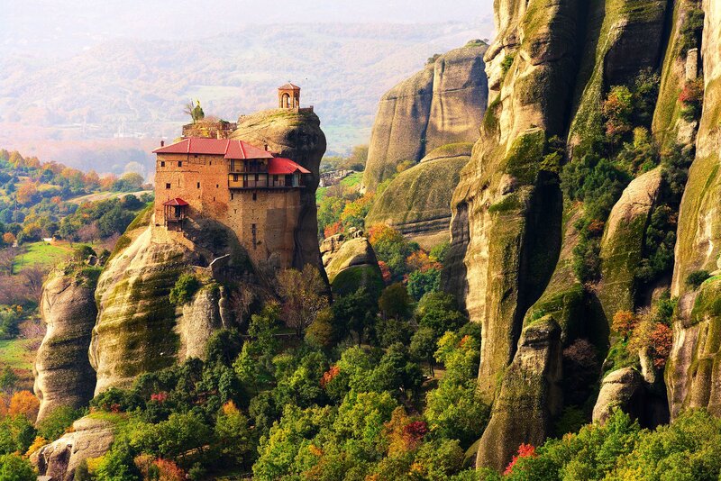 Monastery on Rock Pillar — Green, Serene, Autumn