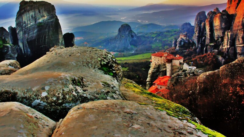 Monastery on Rock Pillar — Red