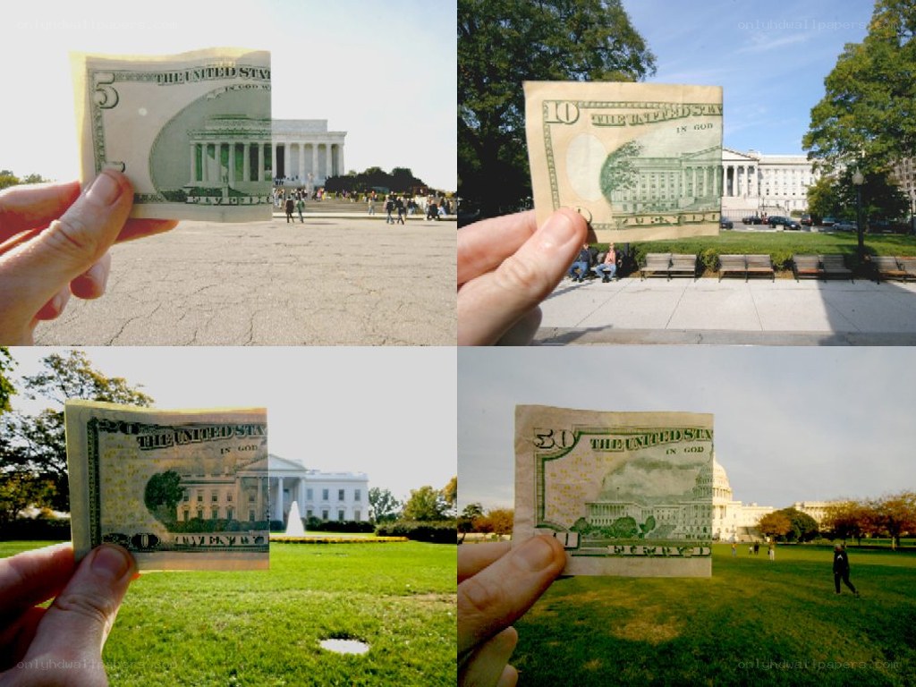 Money and landmarks collage