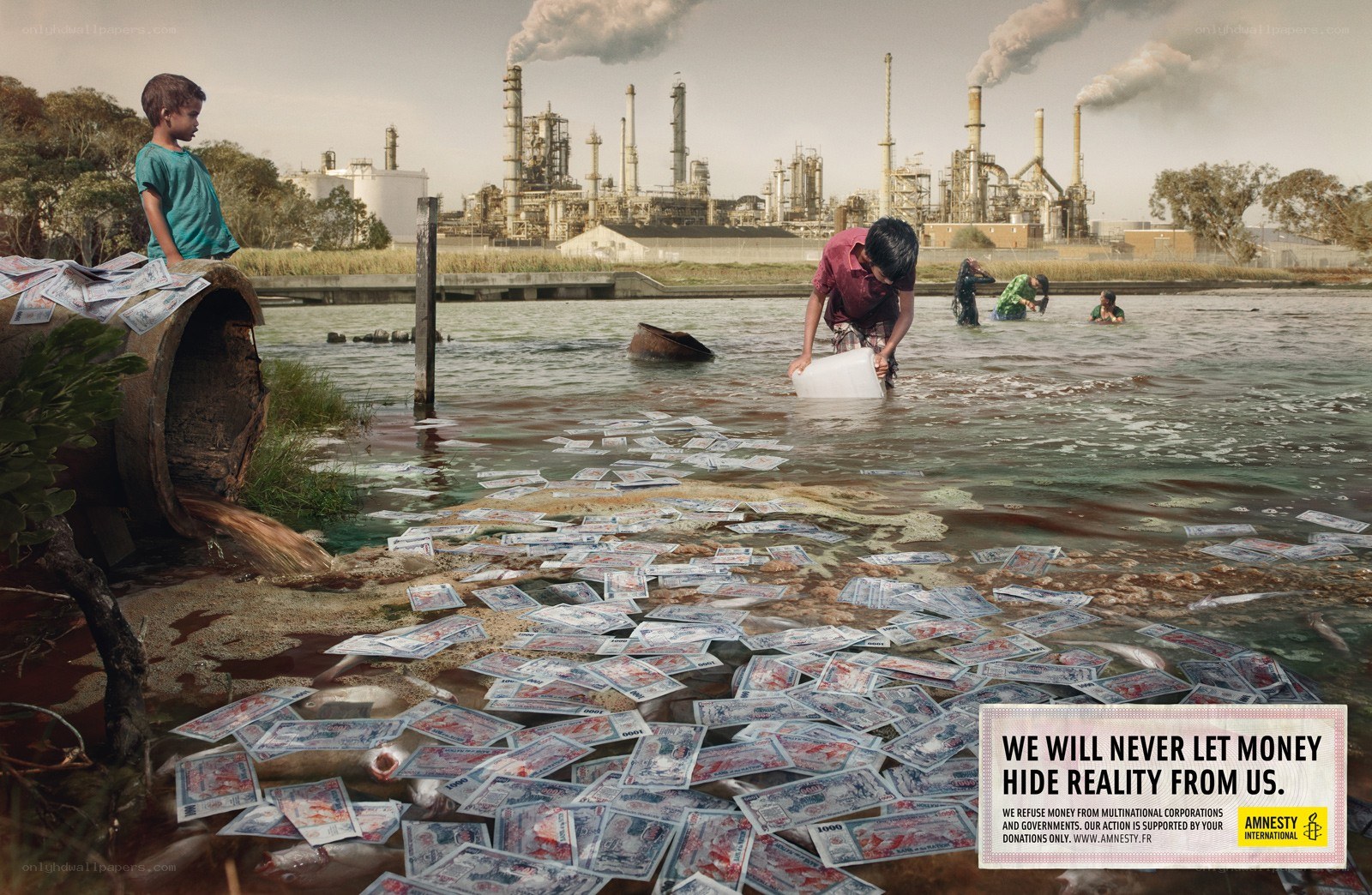Money in polluted water