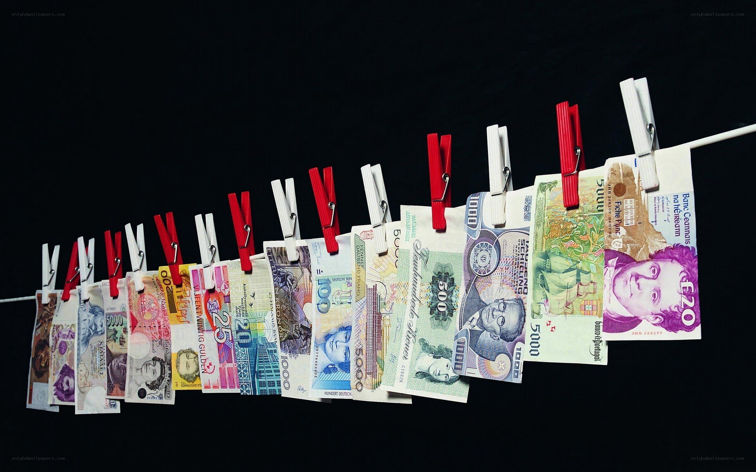 Money on a clothesline