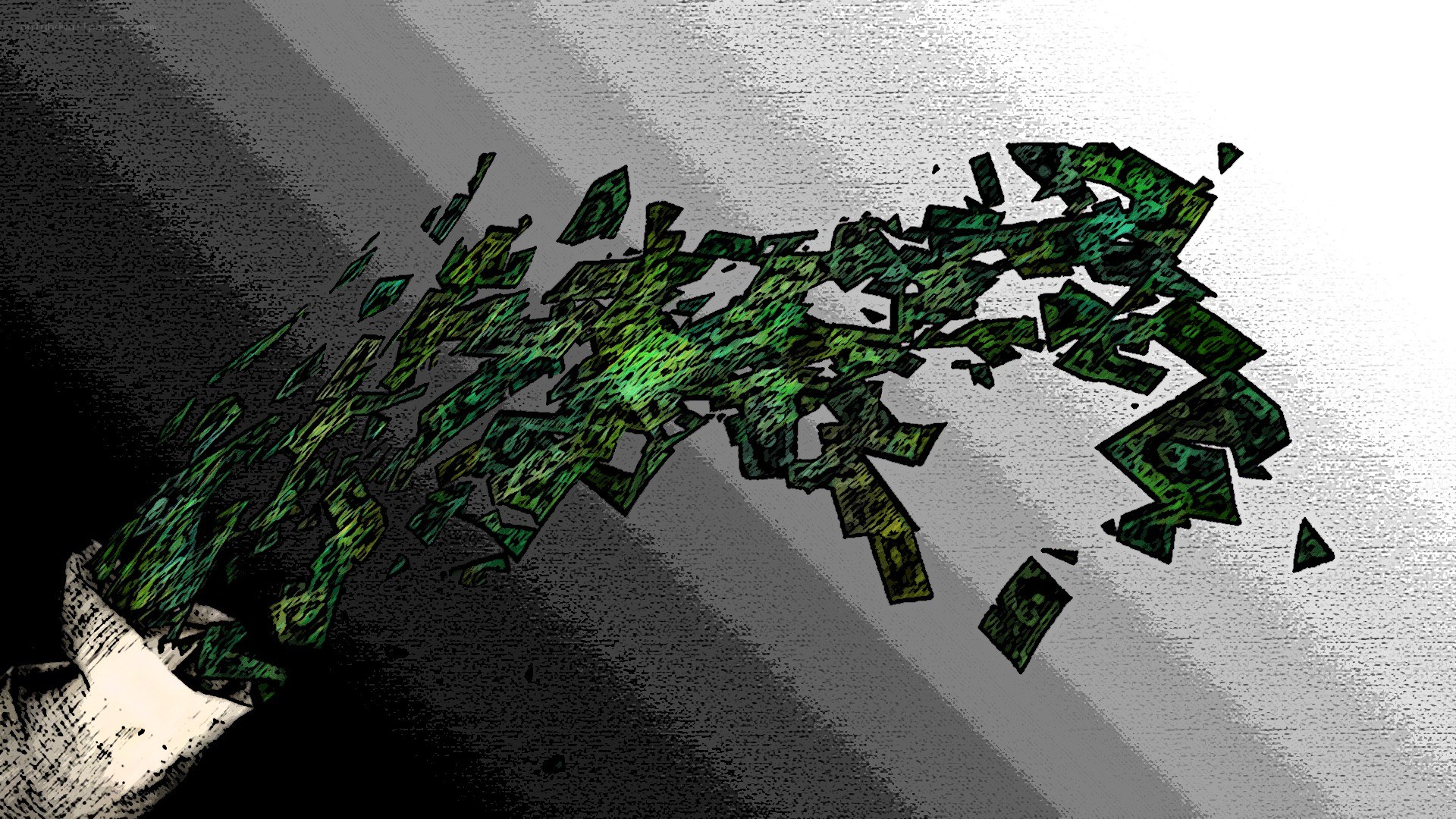 Money shattering into pieces