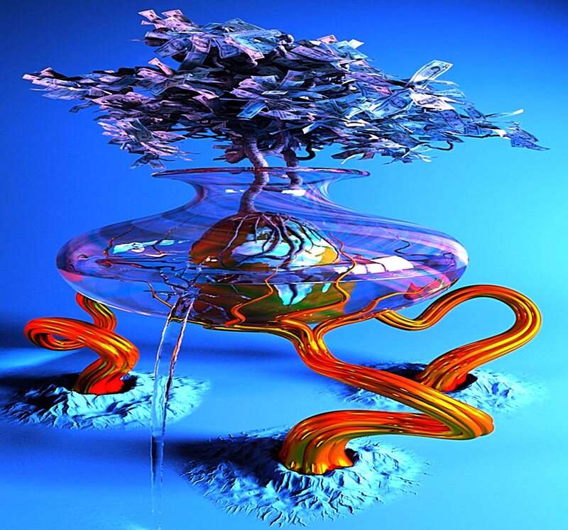 Money tree in a glass bowl