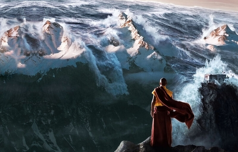 Monk facing a tsunami