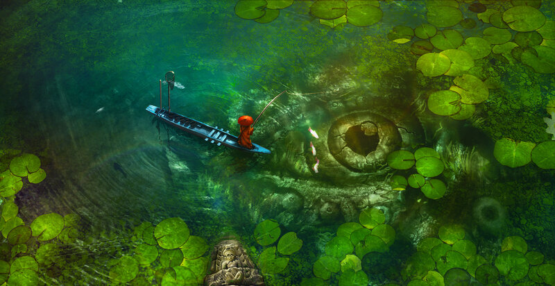 Monk Fishing in Boat