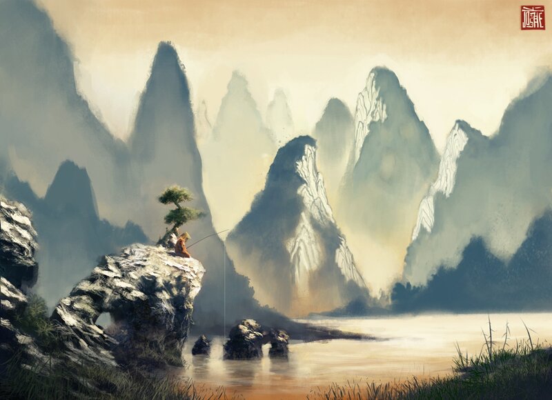 Monk Fishing on Rock — Brown
