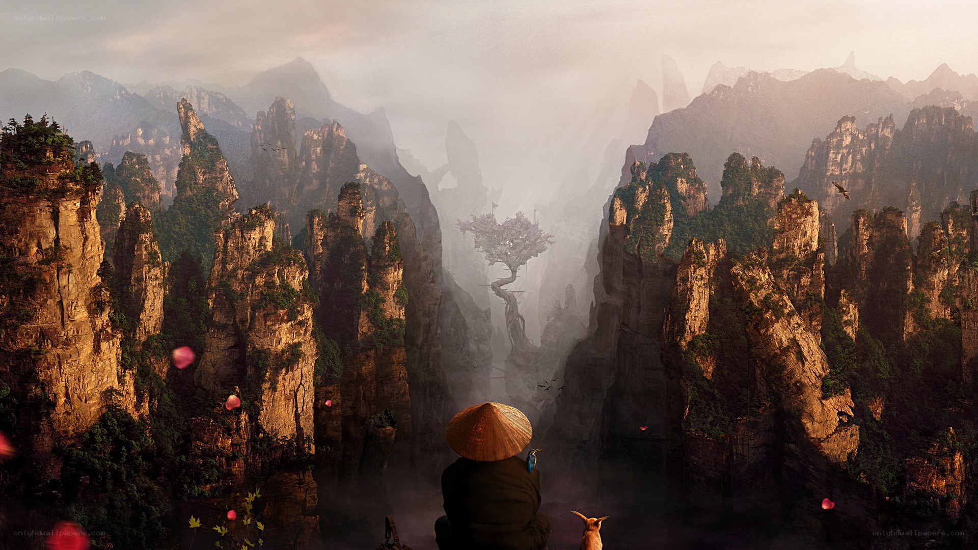 Monk in a mountain valley