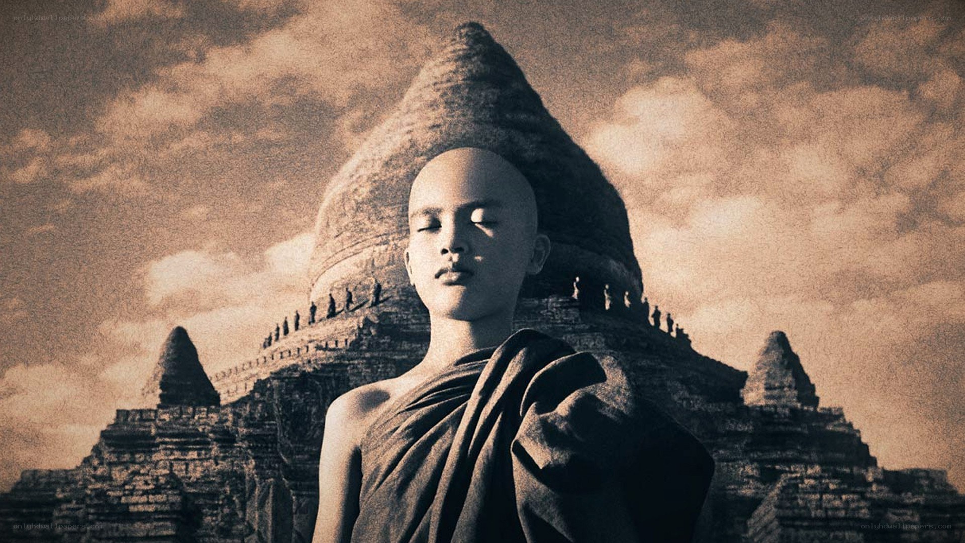 Monk in front of temple