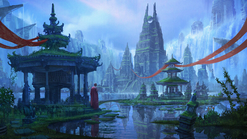 Monk in Red Robe — Blue