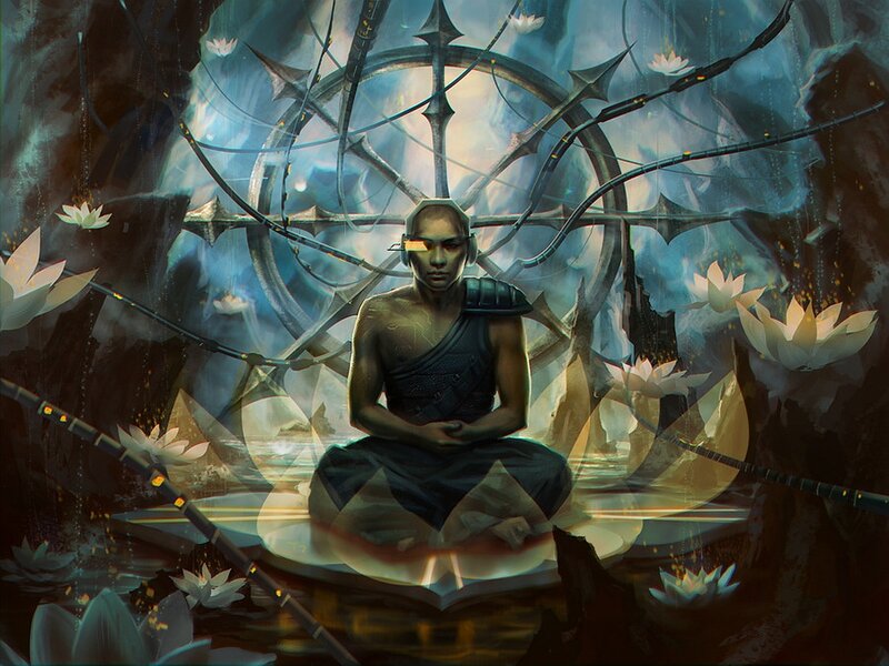 Monk Meditating in Lotus