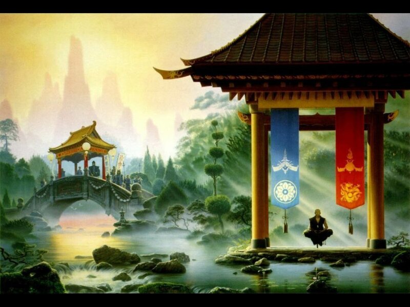 Monk Meditating in Pavilion