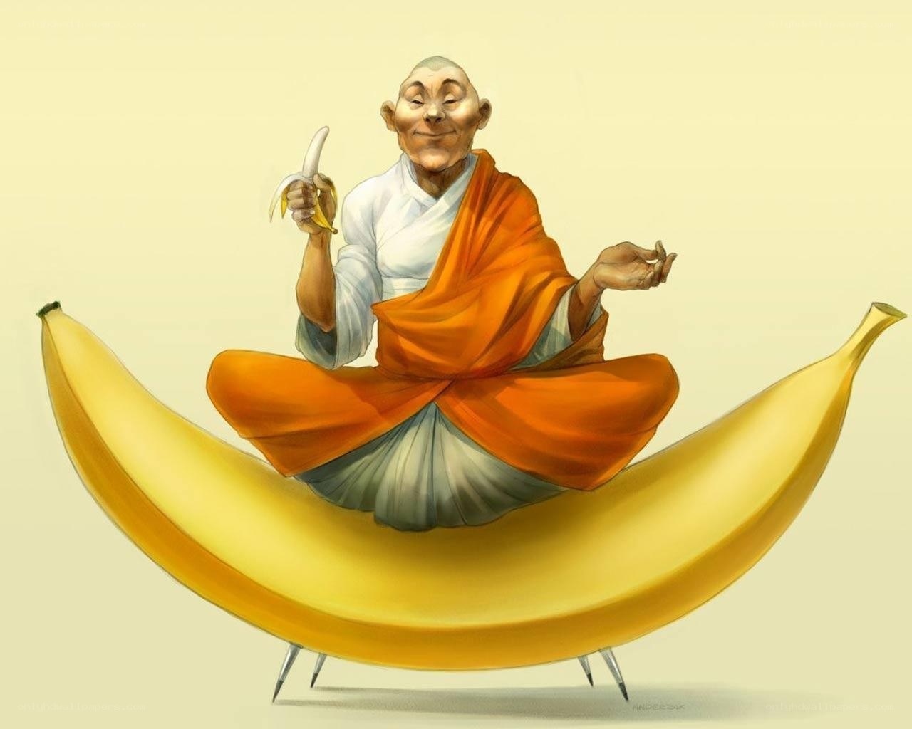 Monk on a banana throne