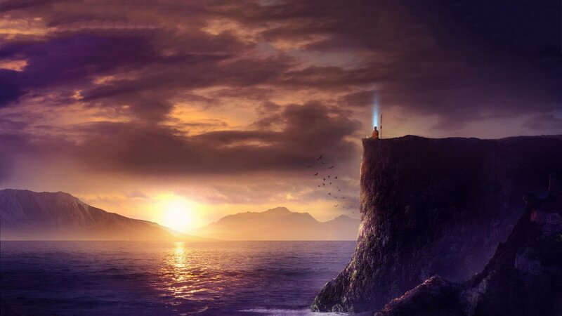 Monk on a Cliff — Purple, Dramatic