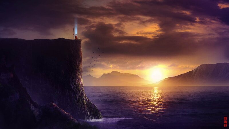 Monk on a Cliff — Purple