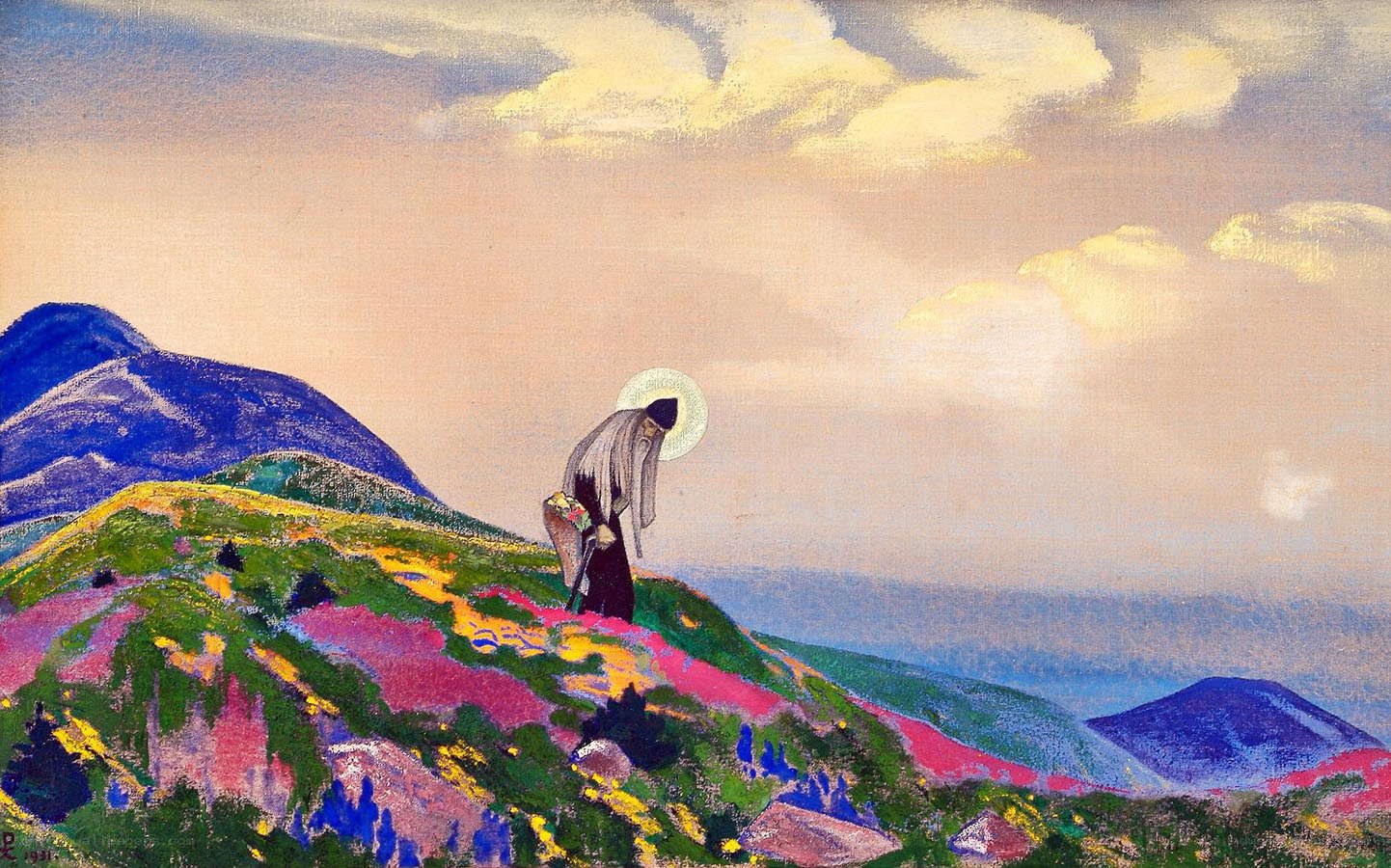 Monk on a colorful hill