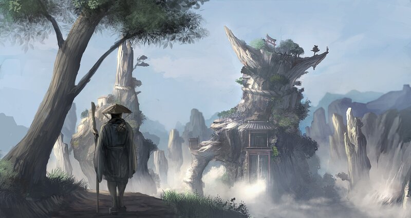 Monk on a Mountain Path — Gray
