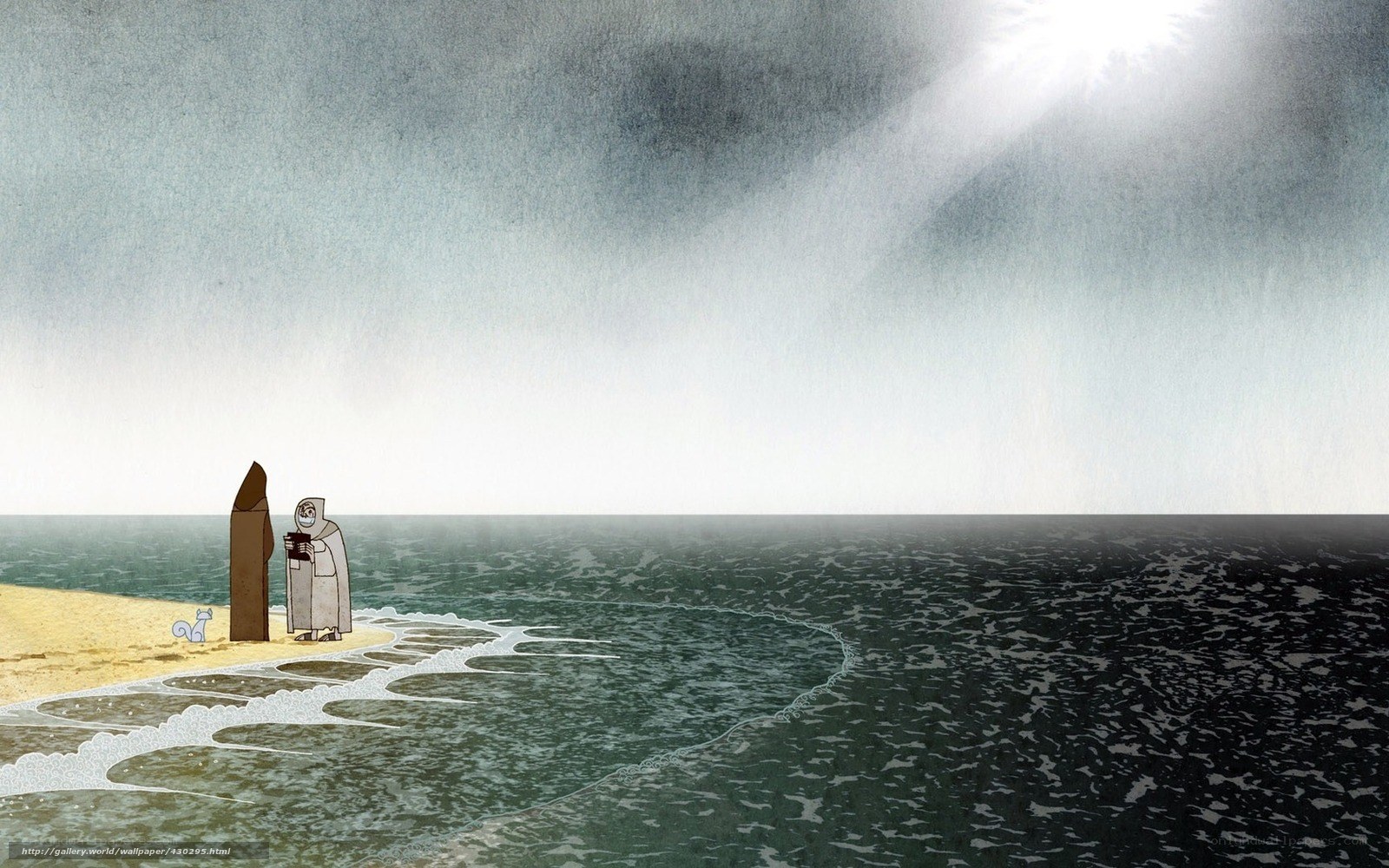 Monk on a stormy beach