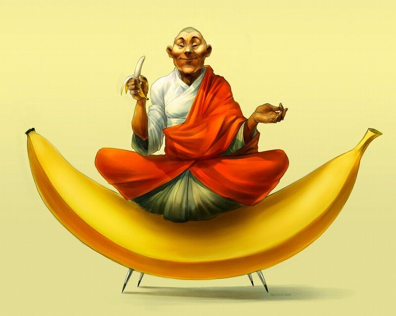 Monk on Banana — Yellow, Serene
