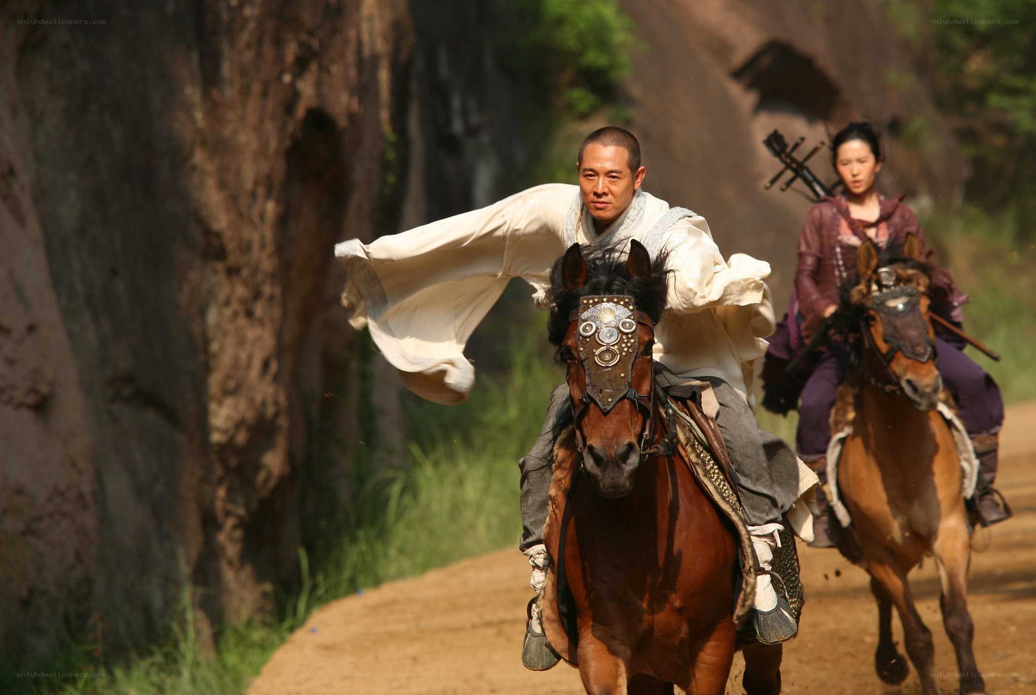 Monk on horseback in action
