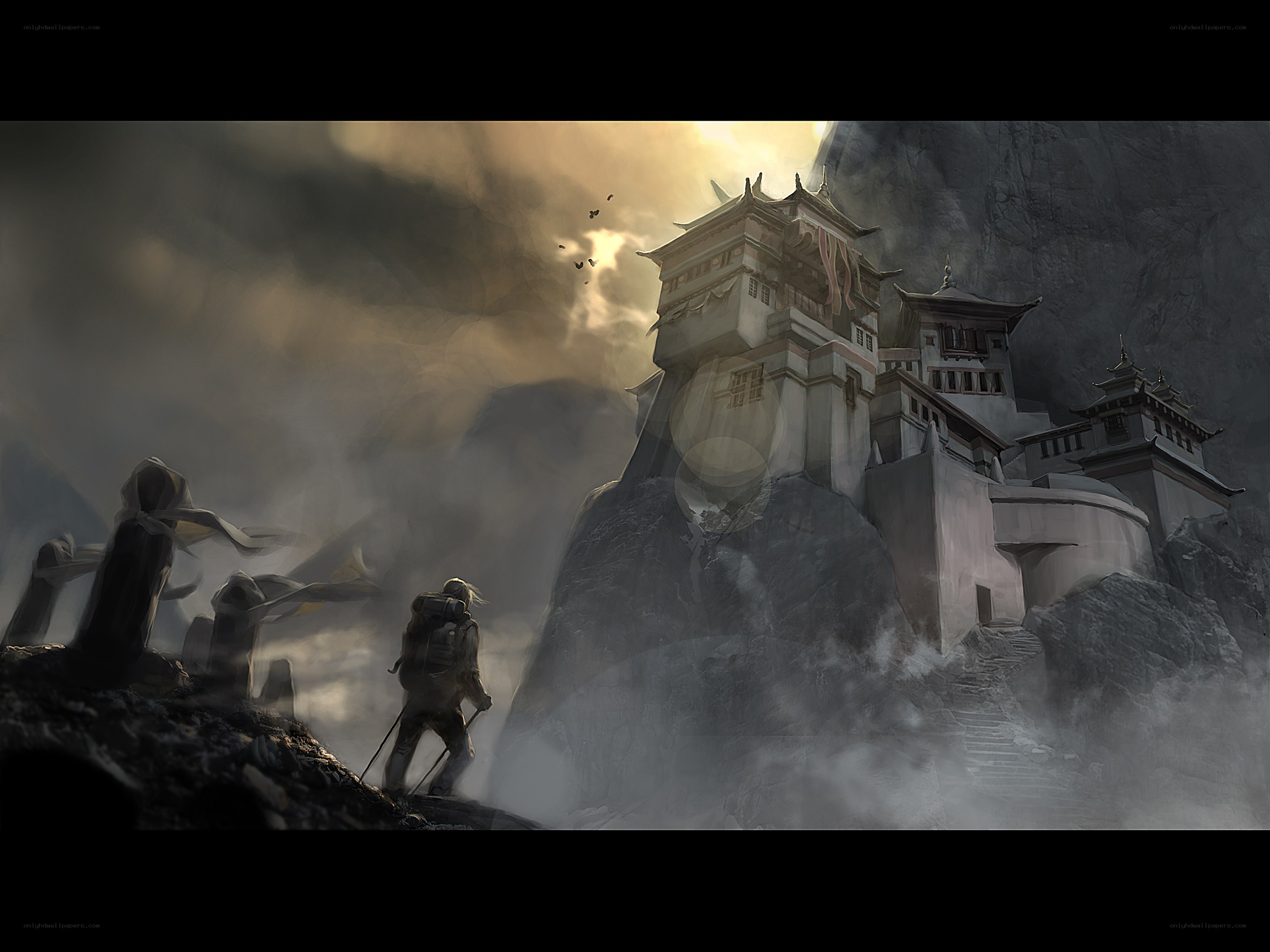 Monk on mountain path