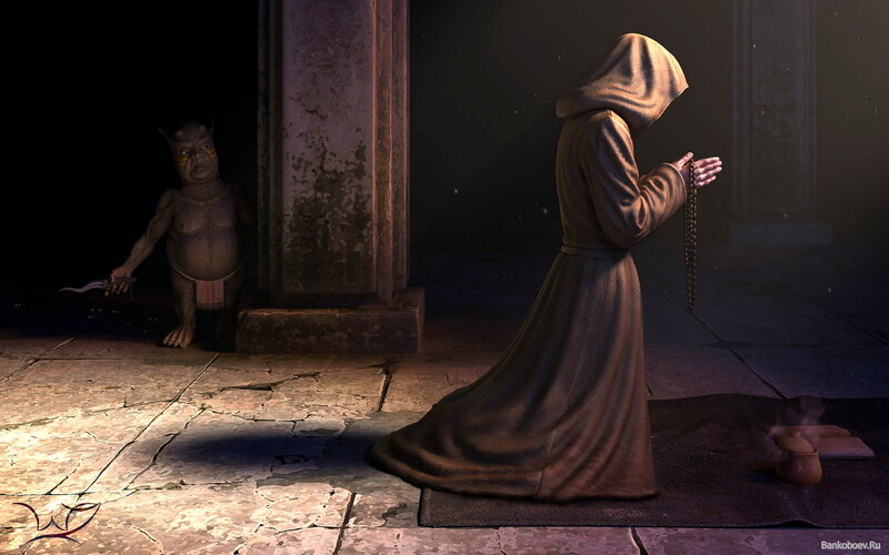 Monk Praying in Dungeon