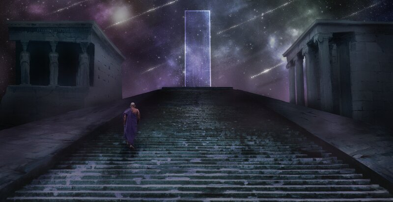 Monk Walking Up Stairs