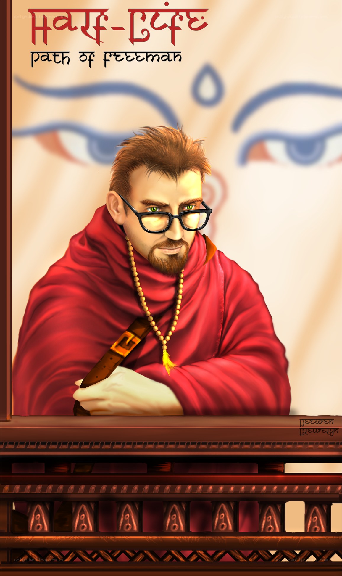 Monk with glasses and red robe