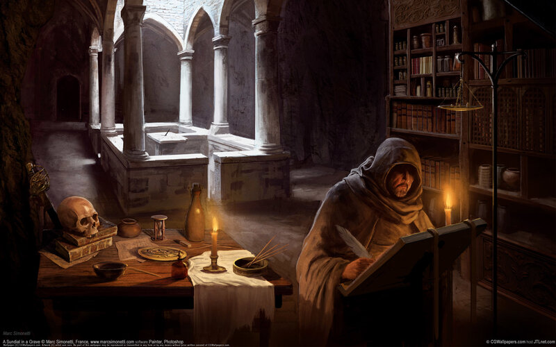 Monk Writing at Desk