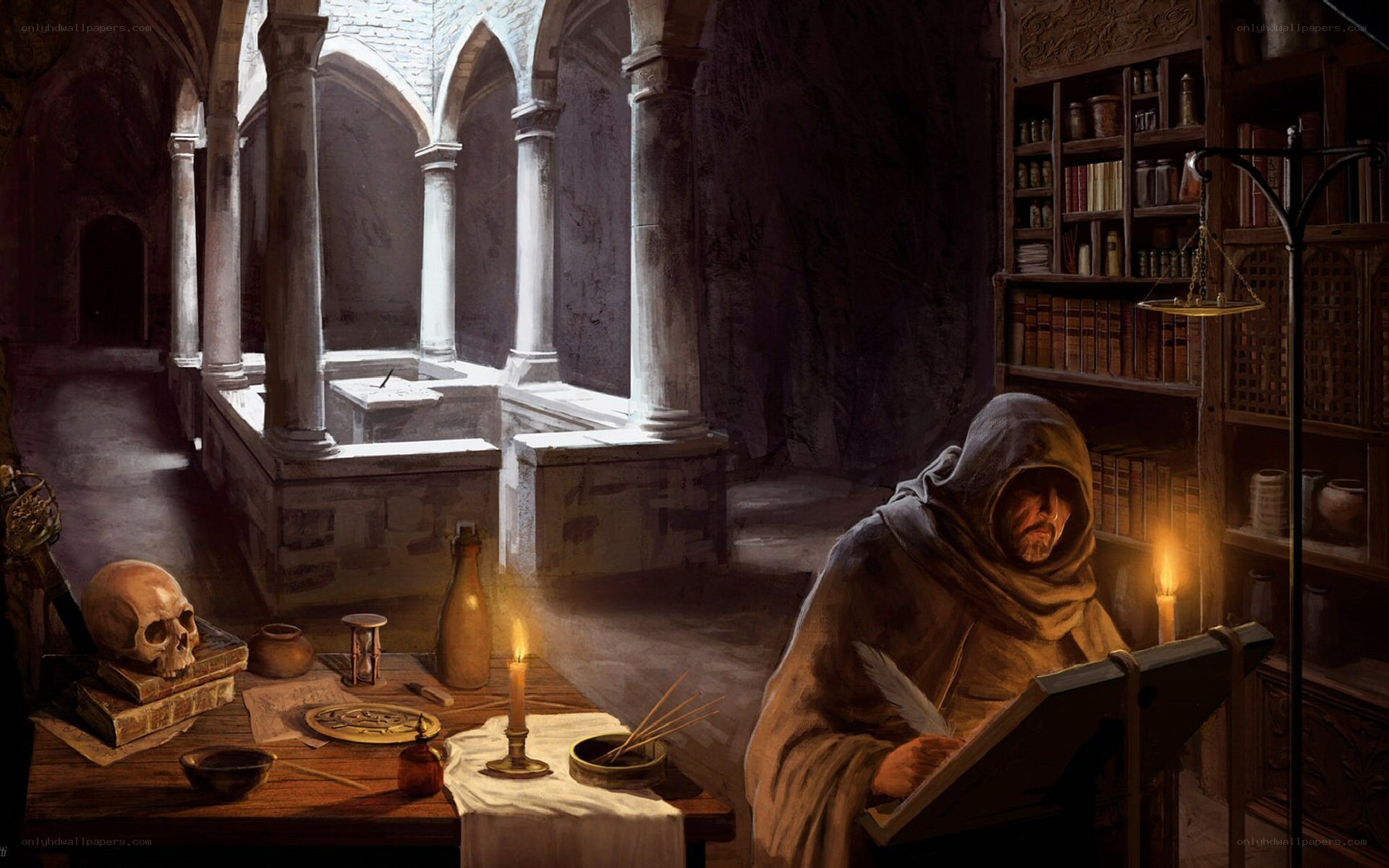 monk writing in a scriptorium