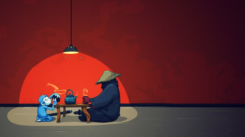 Monkey and Monk at Table