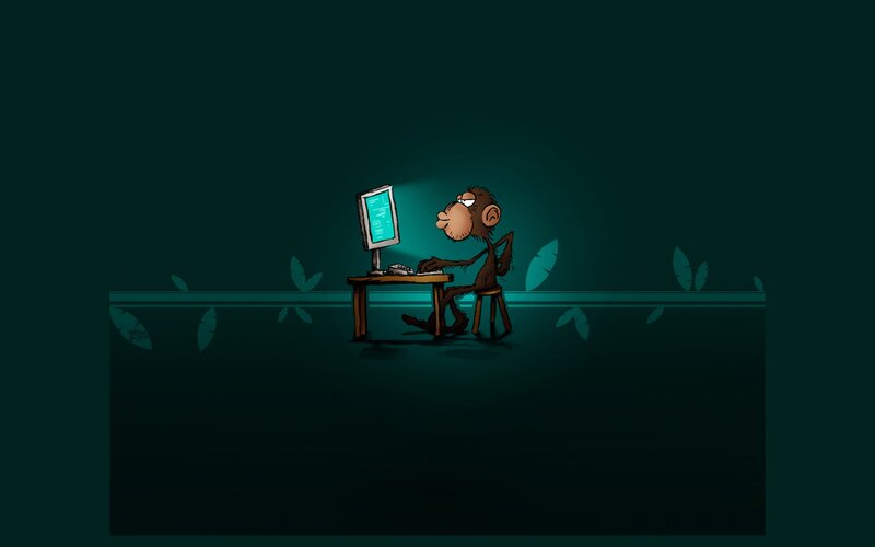 Monkey at Computer — Dark Green