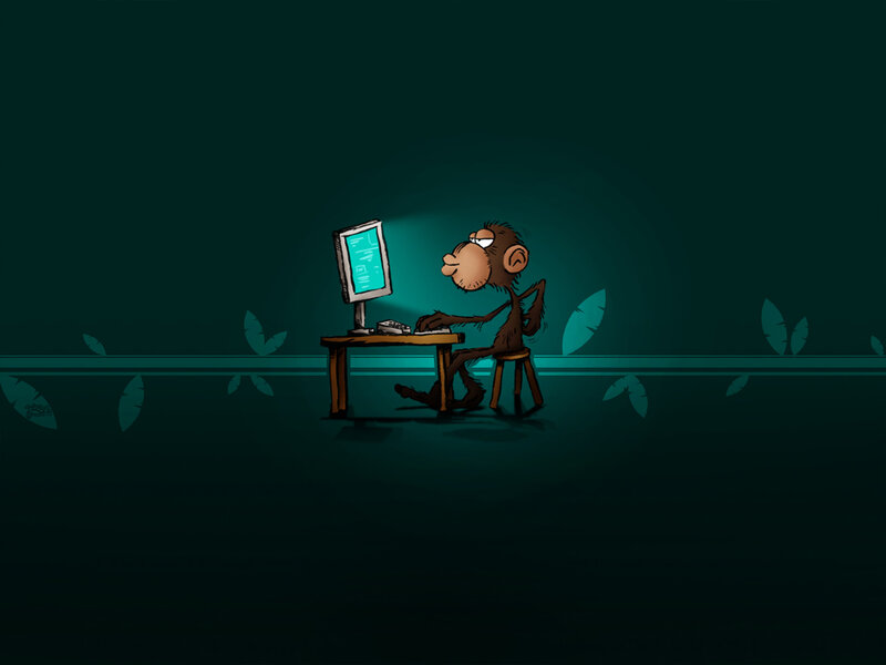 Monkey at Computer — Green
