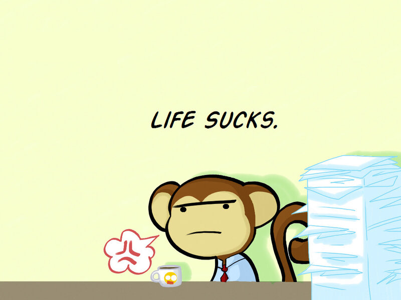 monkey at desk with papers