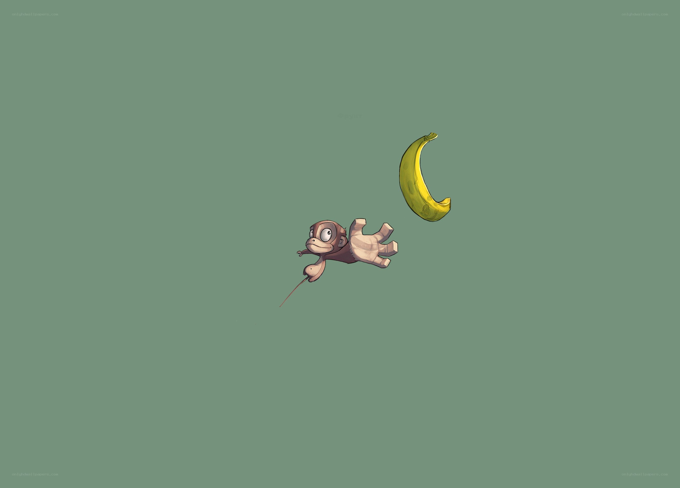 monkey chasing a banana