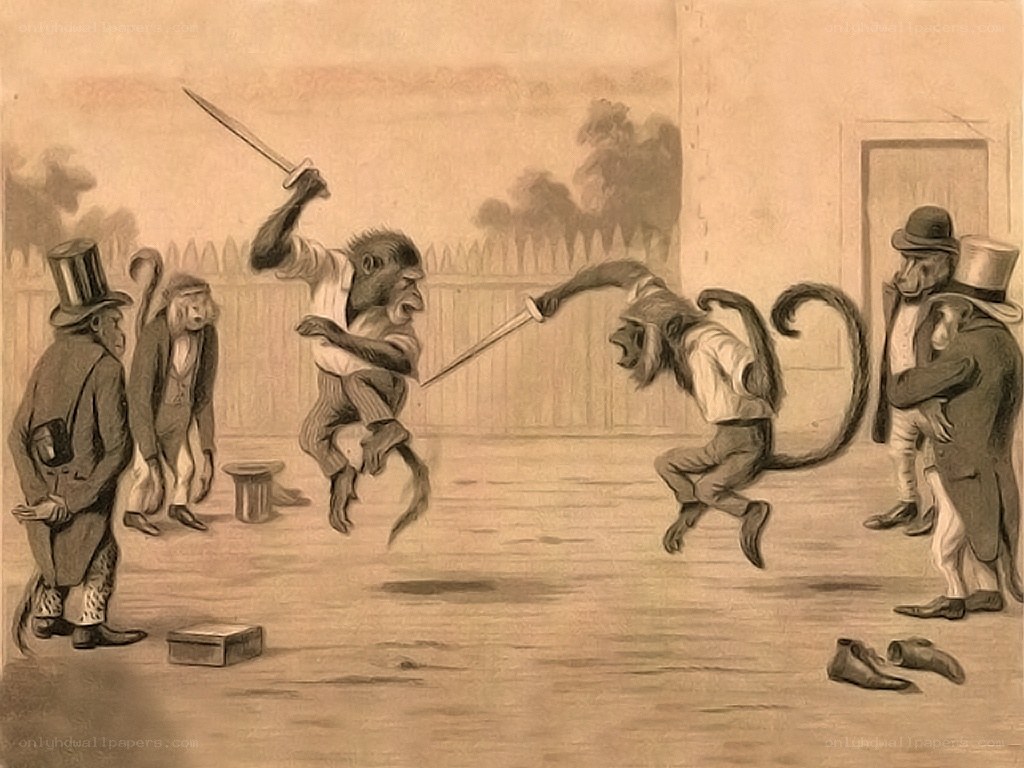 Monkey Duel in a Courtyard