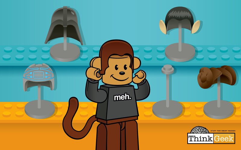 monkey in a store with helmets