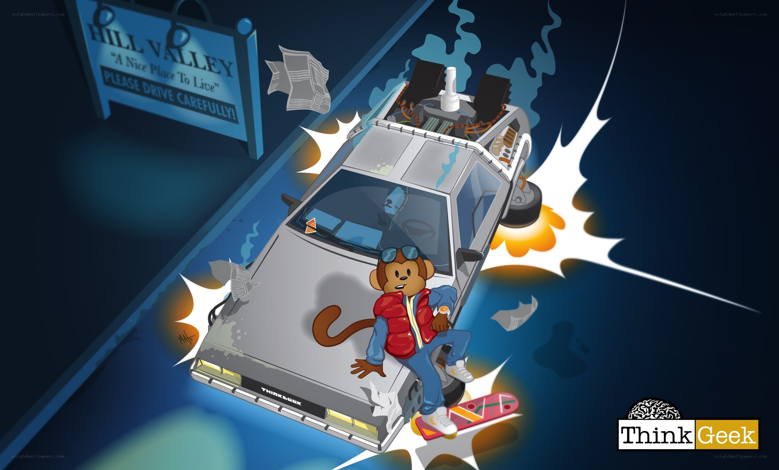Monkey in DeLorean time machine