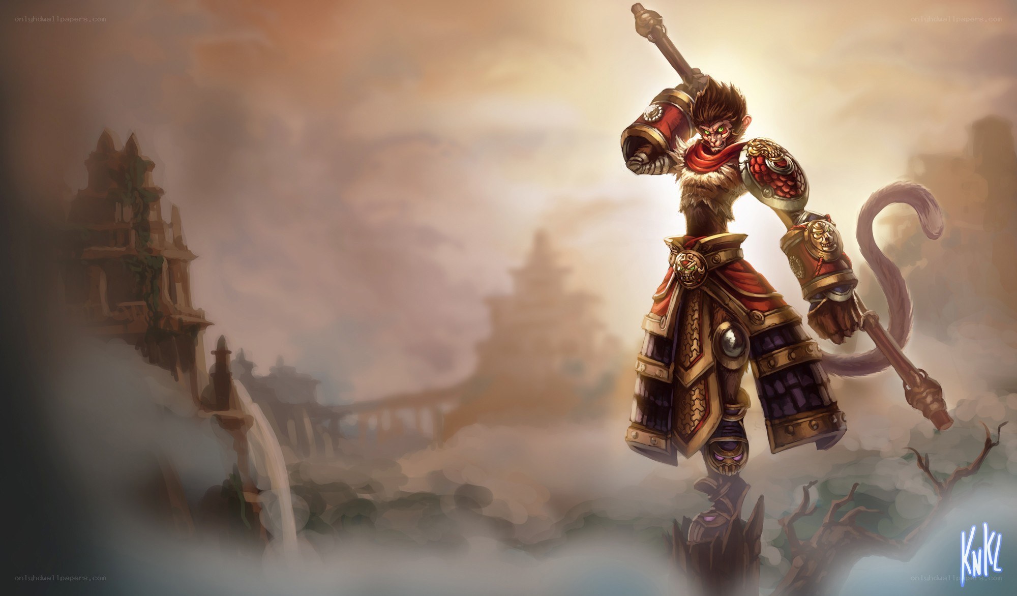 Monkey King warrior in ancient ruins
