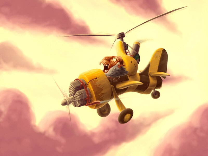 monkey pilot in yellow plane