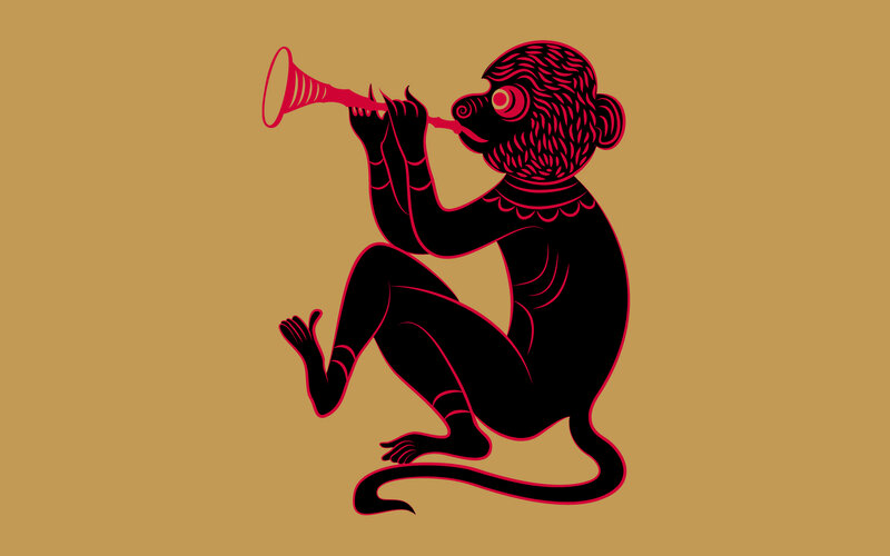 Monkey Playing Trumpet — Black